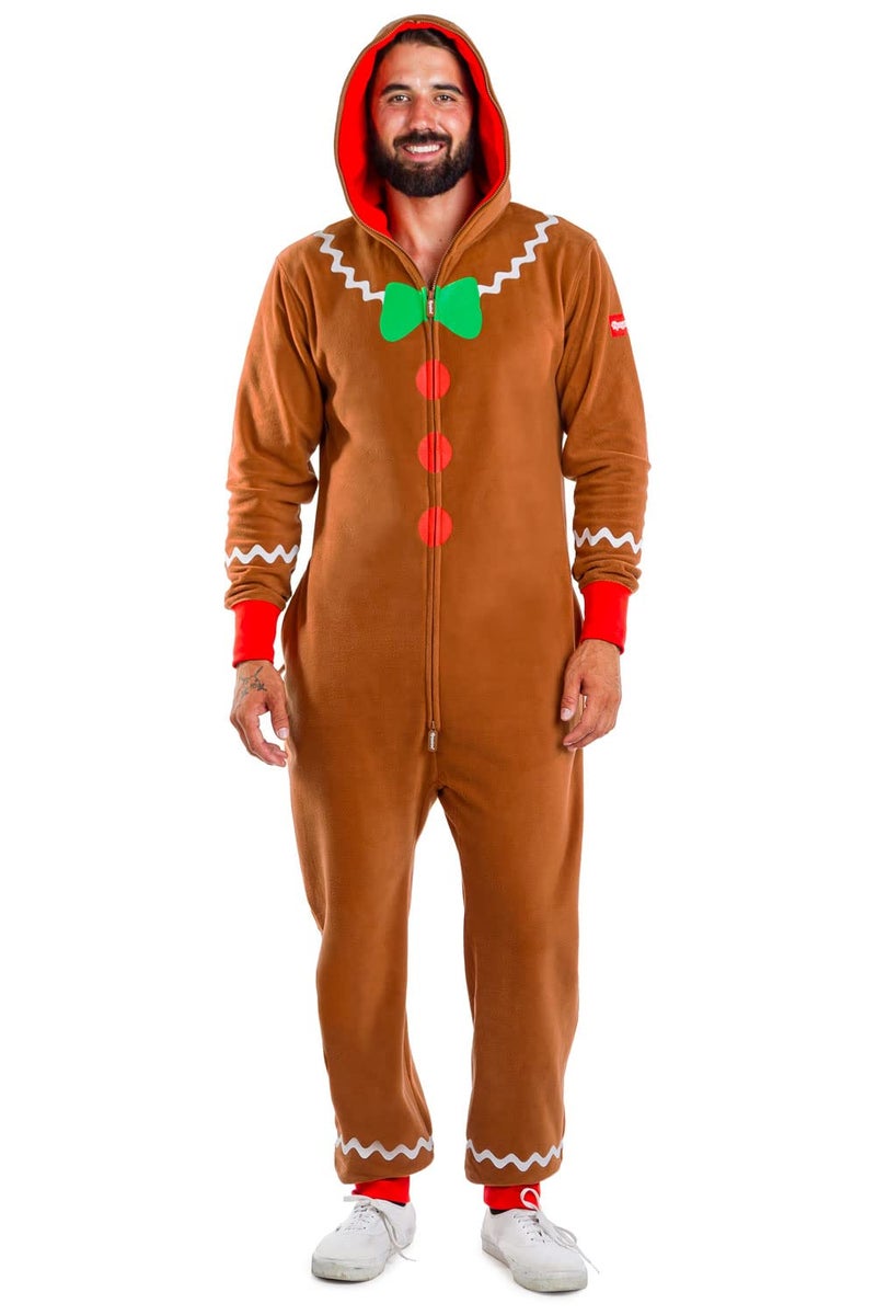 Tipsy Elves Christmas Onesies for Adults - Comfy Unisex Matching Holiday Jumpsuits with Convenient Pockets - Cozy Brown Gingerbread Christmas Jumpsuit Size Large - Image 2